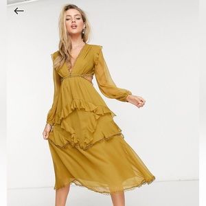 asos design midi dress with long sleeves and circle trim